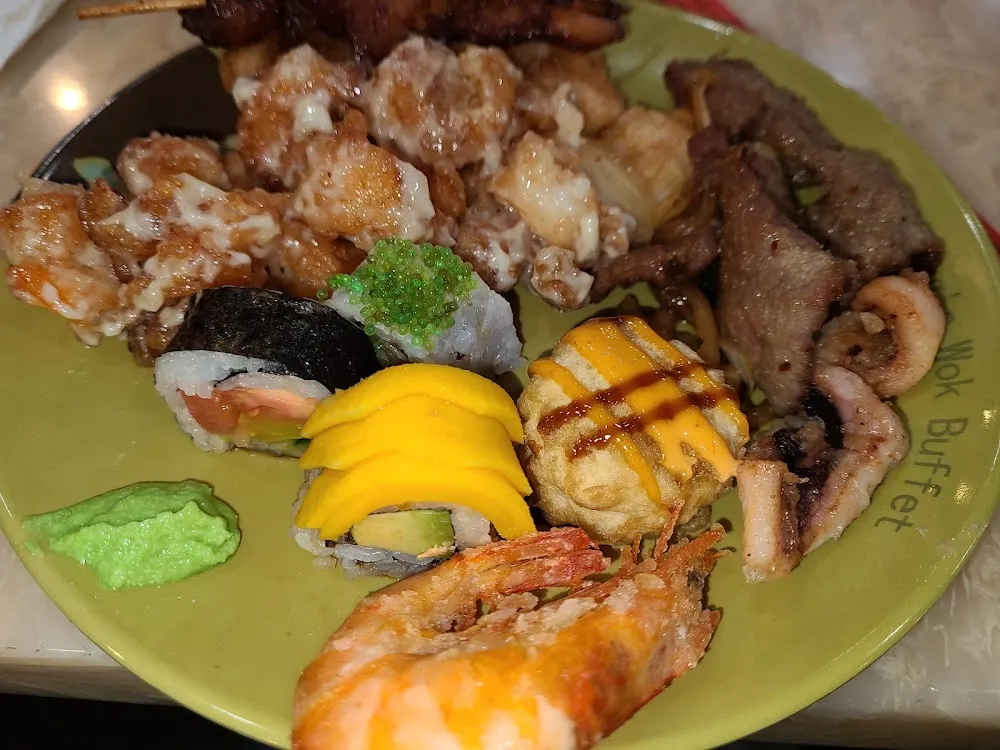 Sushi Bar Mongolian Beef Squid and Coconut Shrimp